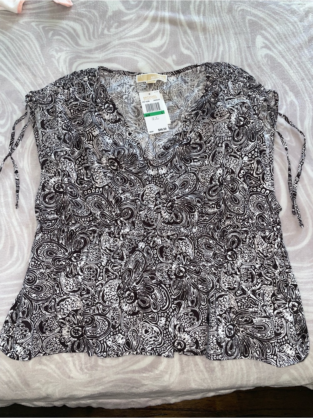 Michael Kors Black & White Paisley Floral V-Neck Blouse